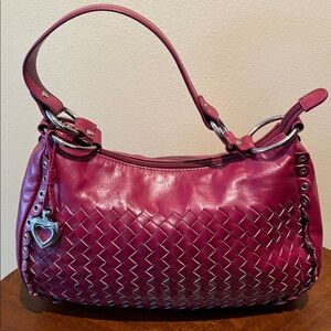 Sharif  shoulder bag  Satchel  Woven Leather dark magenta  scallop/ studs edges